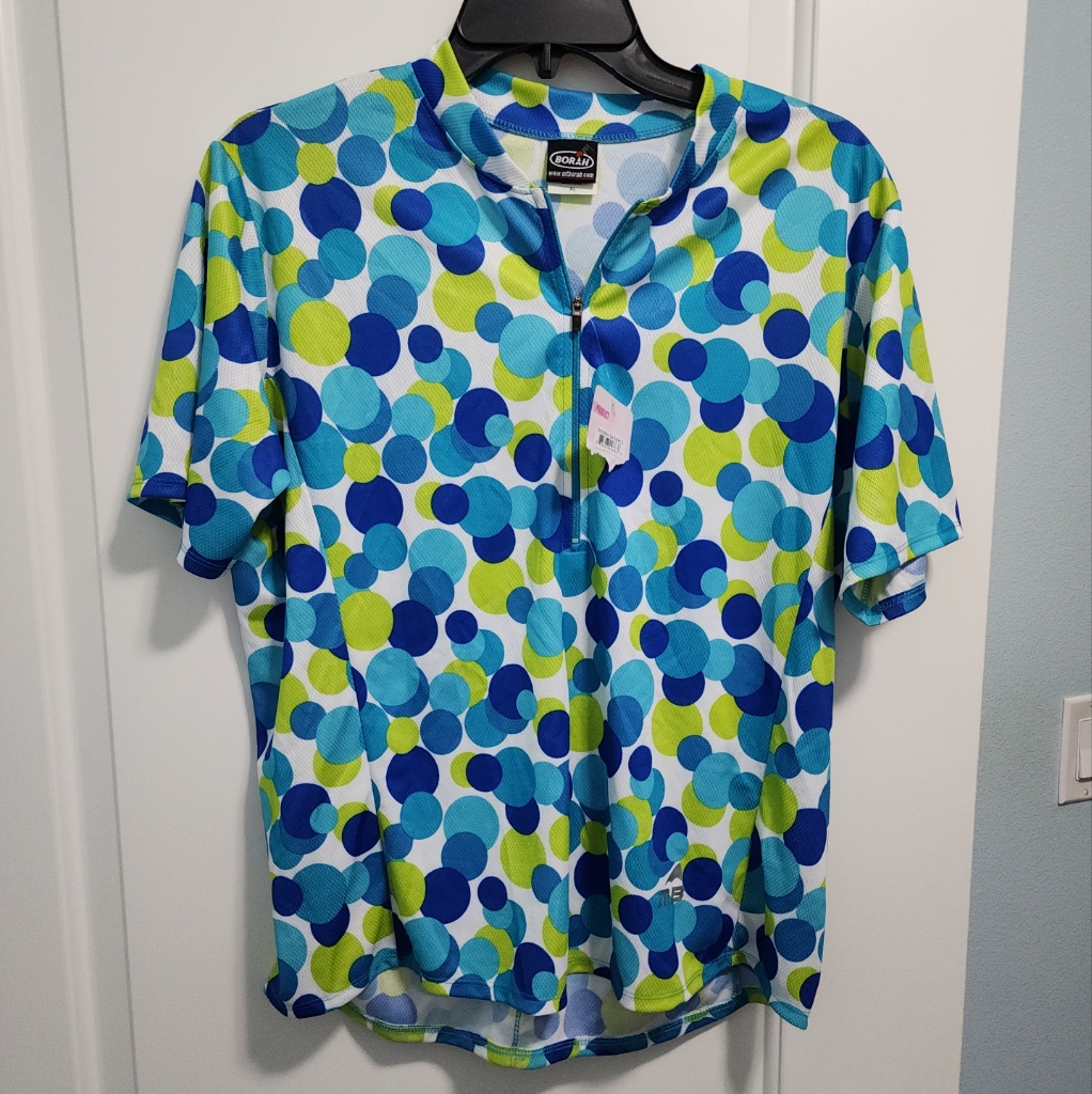 Borah Cycling Blue And Gren Polka Dot Shirt Sz Xl